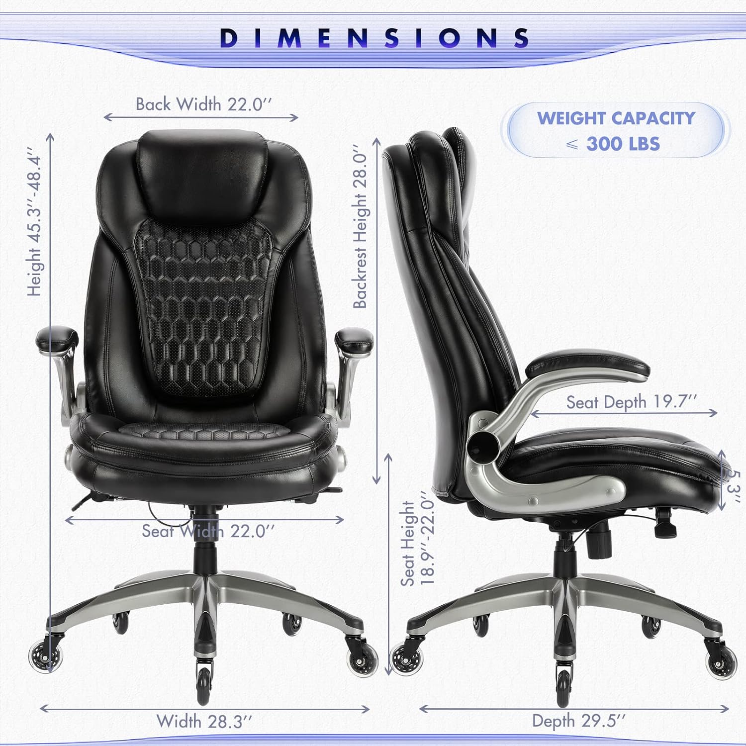 Office Chair - Ergonomic Computer Desk Chair, Thick Seat for Comfort, High Back Executive Chair with Padded Flip-Up Armrests, Stylish Leather Chair, Upgraded Swivel Casters