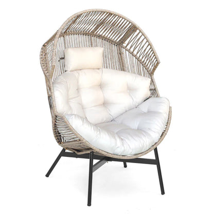 Heavy Duty Oversized Egg Chair Patio Wicker Lounge Chair with Reclining Back and Adjustable Footrest