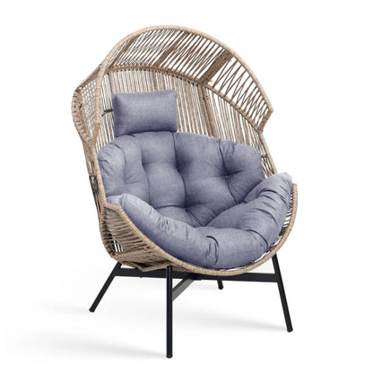 Heavy Duty Oversized Egg Chair Patio Wicker Lounge Chair with Reclining Back and Adjustable Footrest