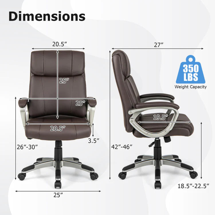 360° Rotating Office Chair PU Leather Executive Desk Chair Adjustable Height and Wheels