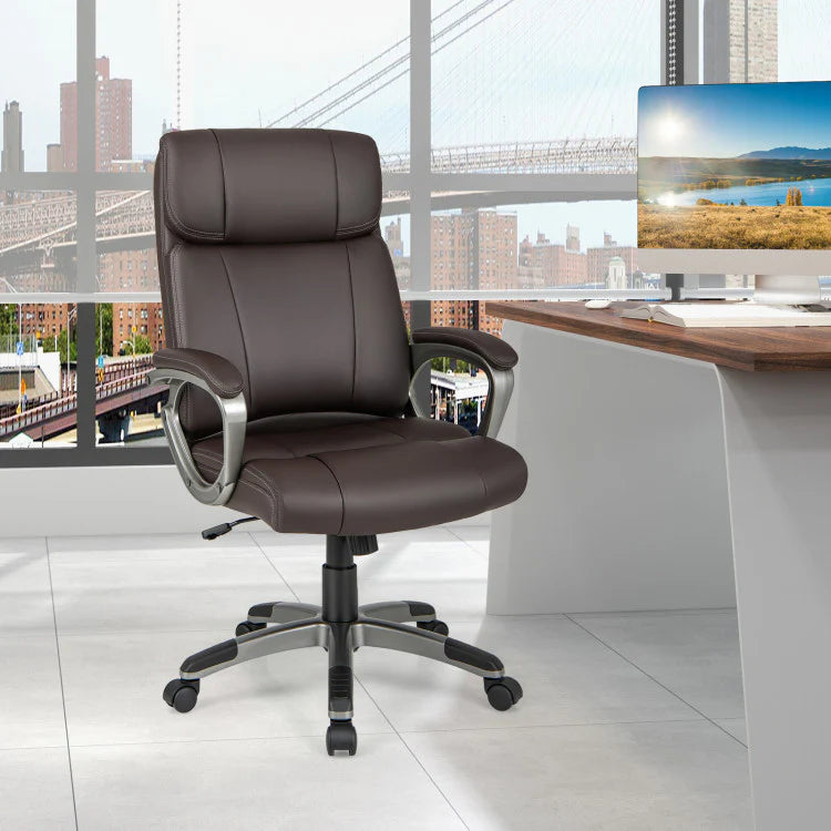 360° Rotating Office Chair PU Leather Executive Desk Chair Adjustable Height and Wheels