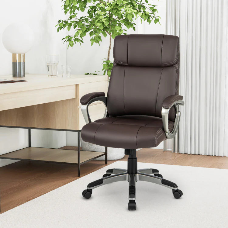 360° Rotating Office Chair PU Leather Executive Desk Chair Adjustable Height and Wheels