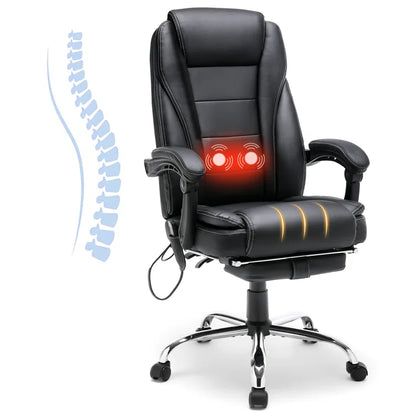 Reclining Office Chair with Massage and Heating Function, Ergonomic Office Chair with Footrest