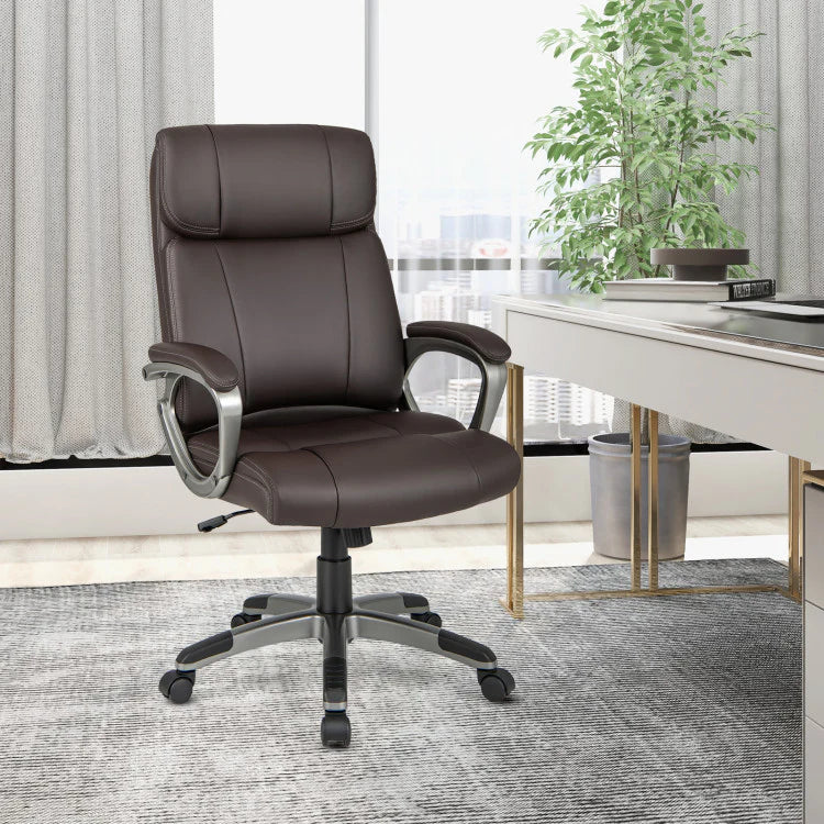 360° Rotating Office Chair PU Leather Executive Desk Chair Adjustable Height and Wheels