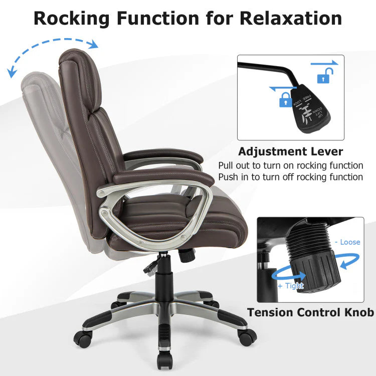 360° Rotating Office Chair PU Leather Executive Desk Chair Adjustable Height and Wheels