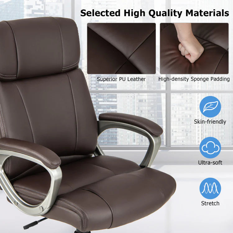 360° Rotating Office Chair PU Leather Executive Desk Chair Adjustable Height and Wheels