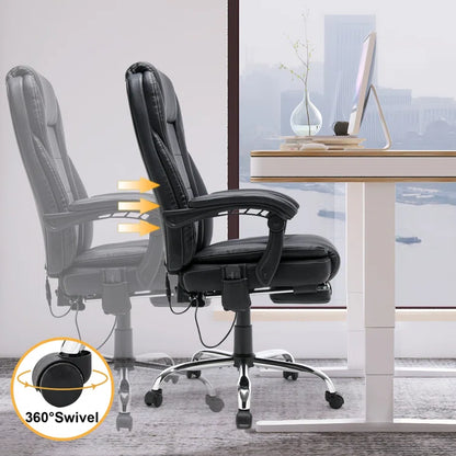 Reclining Office Chair with Massage and Heating Function, Ergonomic Office Chair with Footrest