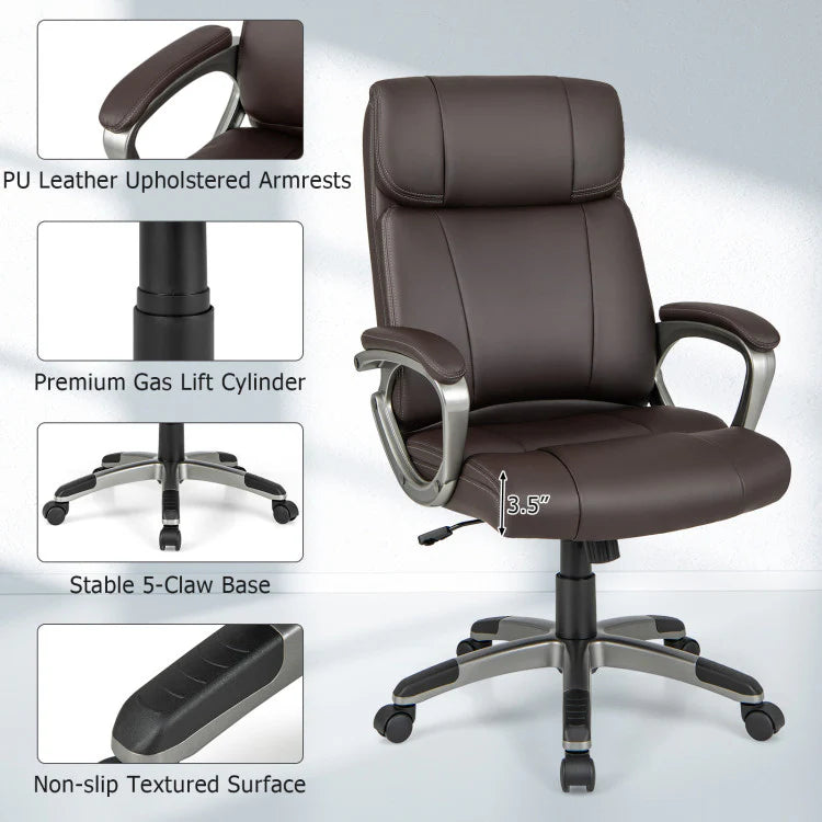 360° Rotating Office Chair PU Leather Executive Desk Chair Adjustable Height and Wheels