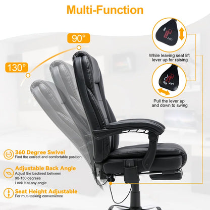 Reclining Office Chair with Massage and Heating Function, Ergonomic Office Chair with Footrest