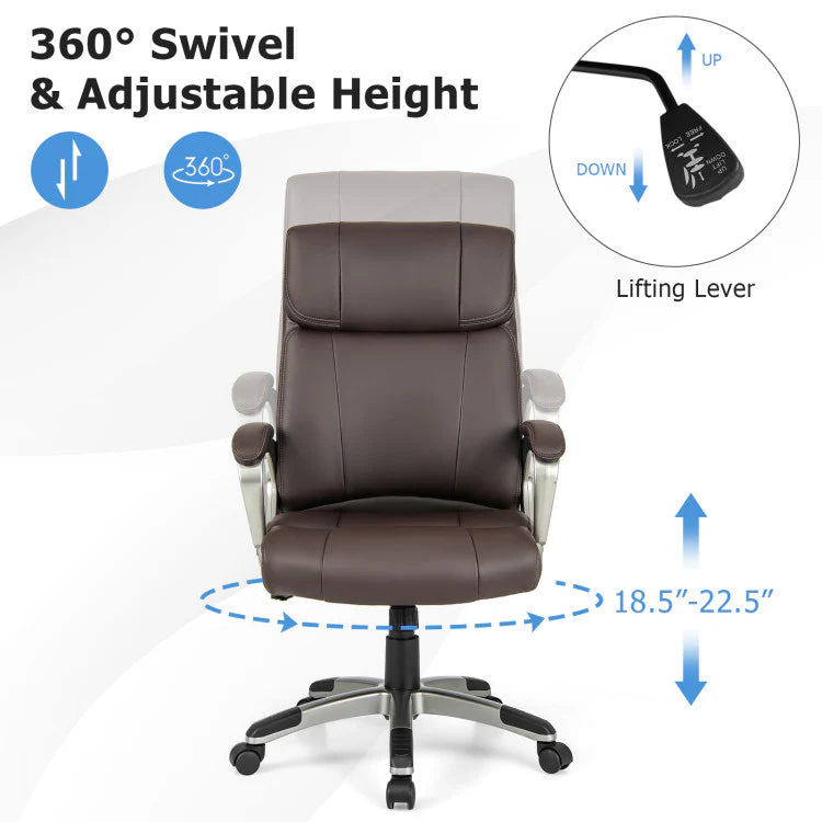 360° Rotating Office Chair PU Leather Executive Desk Chair Adjustable Height and Wheels