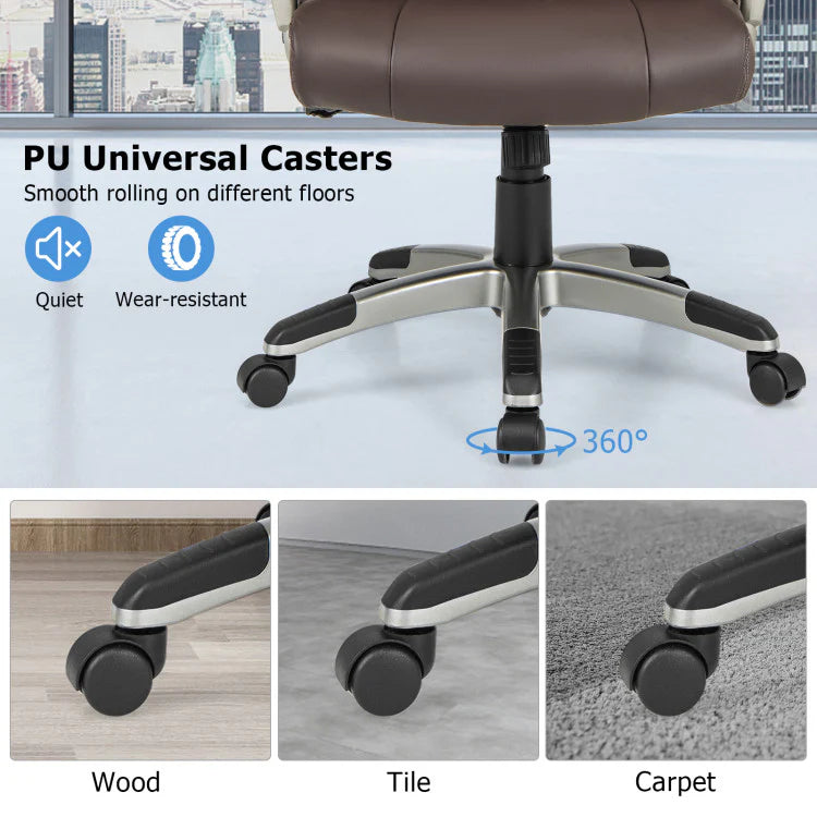 360° Rotating Office Chair PU Leather Executive Desk Chair Adjustable Height and Wheels