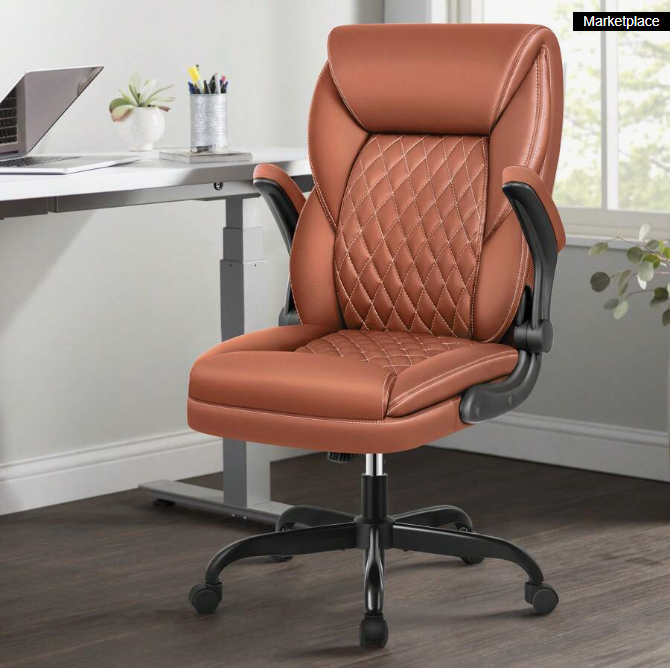 Executive Office Chair: Spacious Leather Ergonomic Design With Flip-Up Arms, High Backrest, Lumbar Support, And Rocking Function - Ideal For Big And Tall Users In Home And Office Settings