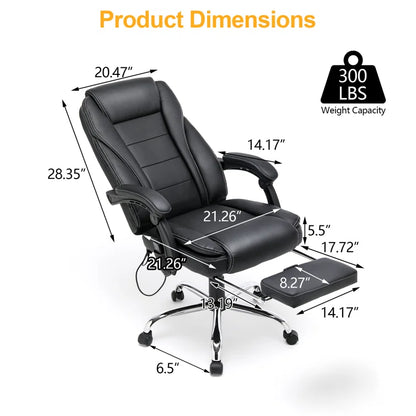 Reclining Office Chair with Massage and Heating Function, Ergonomic Office Chair with Footrest