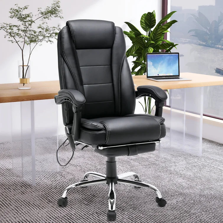 Reclining Office Chair with Massage and Heating Function, Ergonomic Office Chair with Footrest