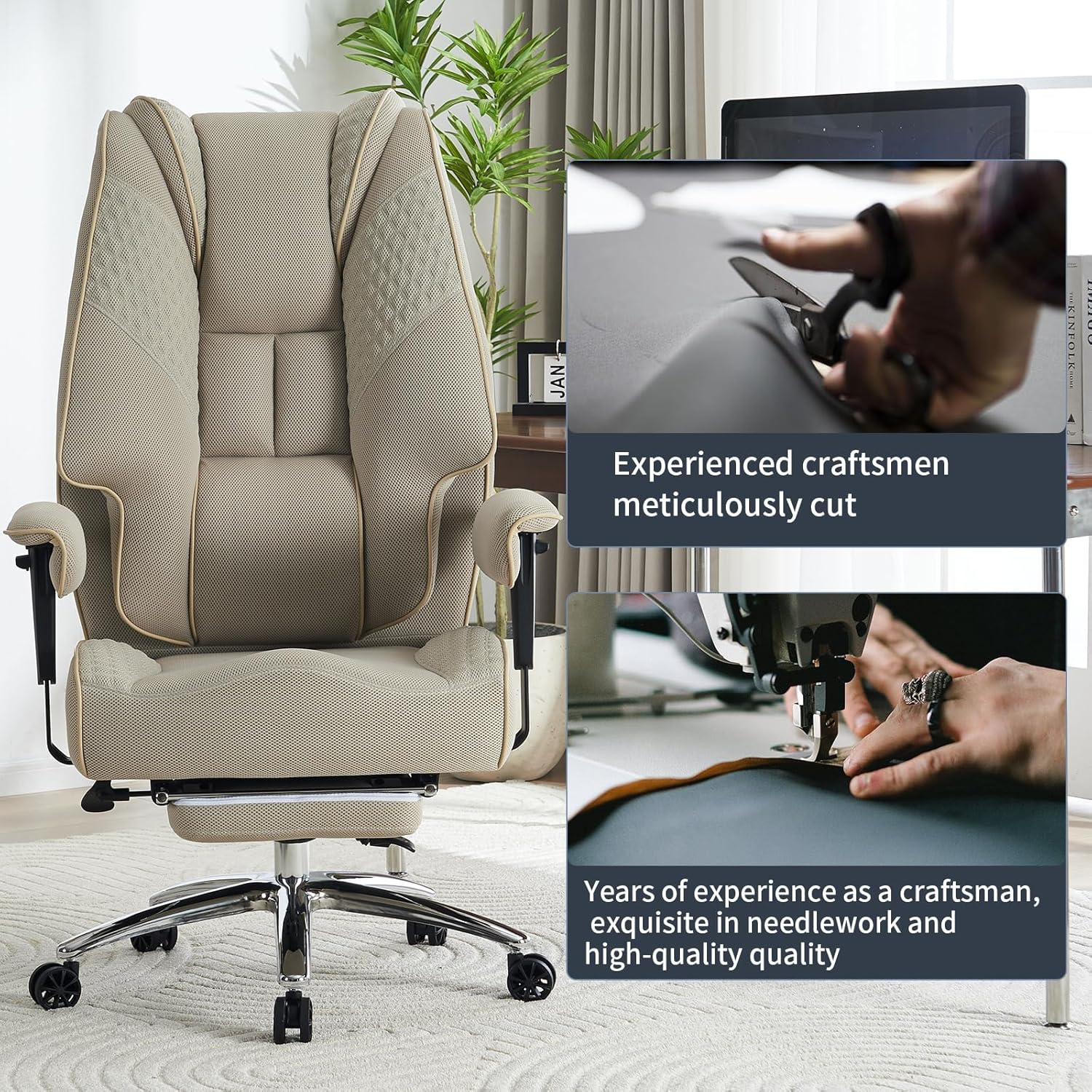 Big and Tall Office Chair 400lbs Wide Seat, Leather High Back Executive Office Chair with Foot Rest, Ergonomic Office Chair Lumbar Support for Lower Back Pain Relief