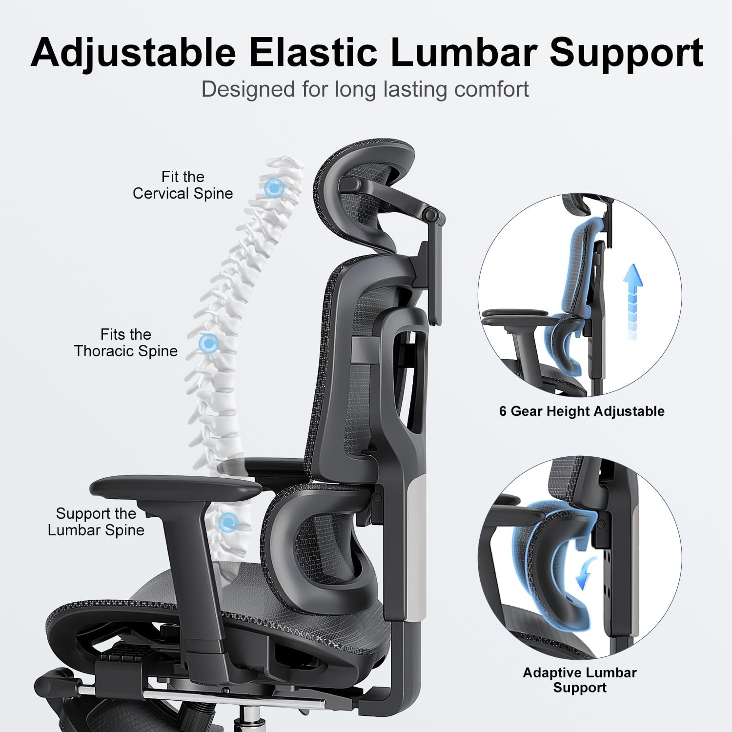 Ergonomic office chair, adaptive lumbar support, tank capacity 400 lbs, 3D headrest and armrests and retractable footrest, mesh breathable desk computer gaming chair