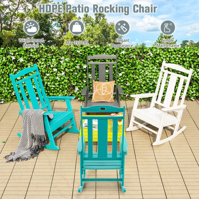 All Weather Patio Rocking Chair Outdoor High Density Polyethylene Rocking Chair Load Capacity 330 lbs