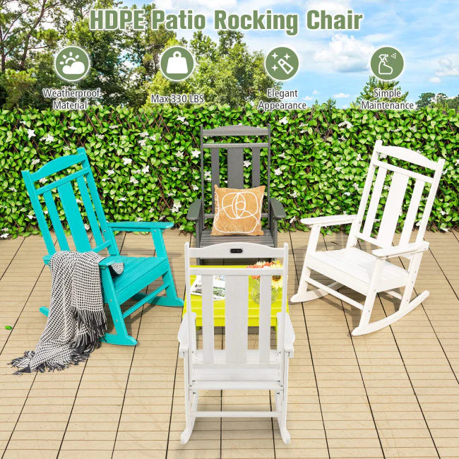 All Weather Patio Rocking Chair Outdoor High Density Polyethylene Rocking Chair Load Capacity 330 lbs