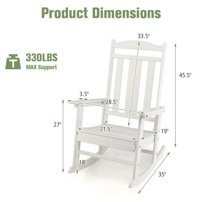 All Weather Patio Rocking Chair Outdoor High Density Polyethylene Rocking Chair Load Capacity 330 lbs